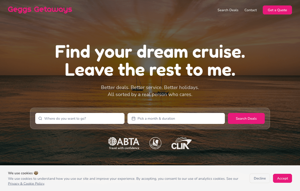 Geggs Getaways — built in Ship Studio